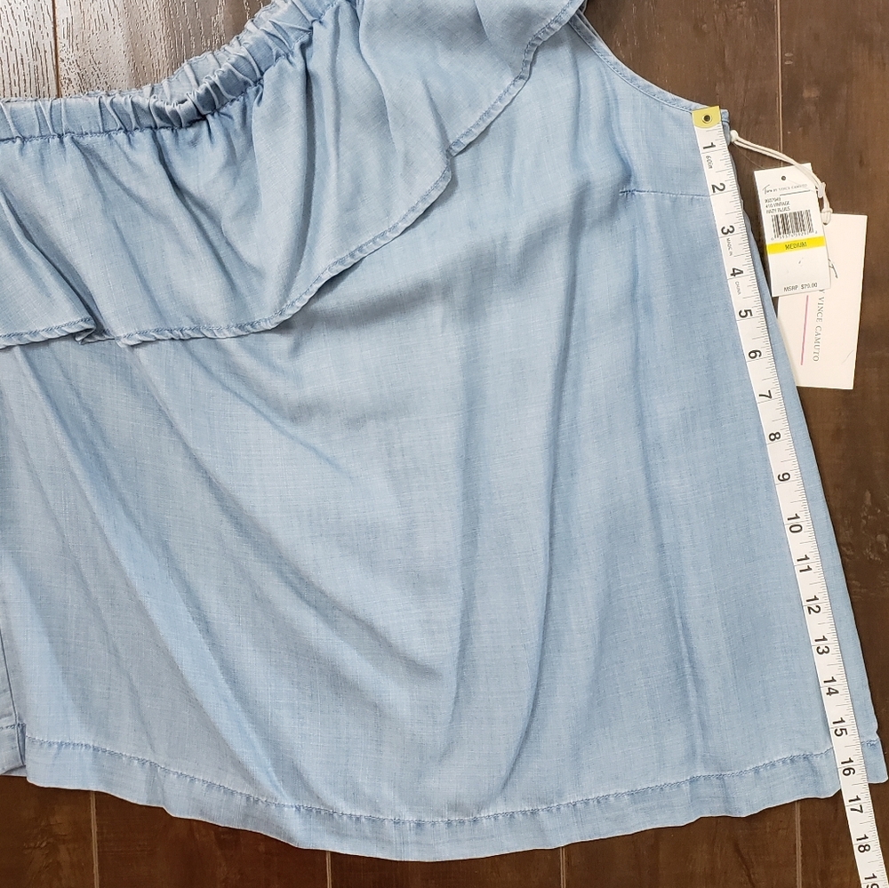 Two By Vince Camuto One Shoulder Ruffle Top Blue - Picture 8 of 8